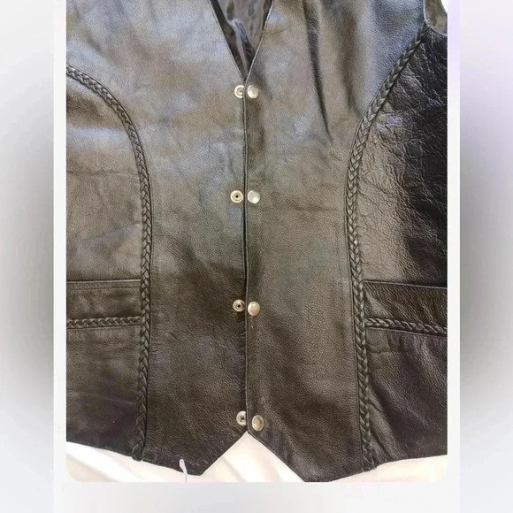Adnan Black  Leather Motorcycle Vest Size 56 - Picture 7 of 11